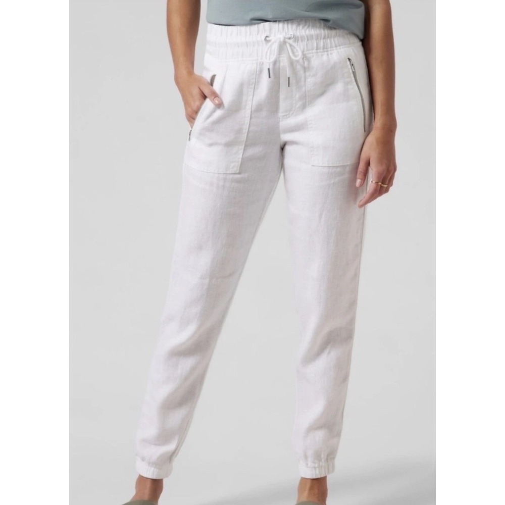 Athleta Womens Cabo Linen Jogger 6 White Calla Lily Coastal Minimalist Beachy